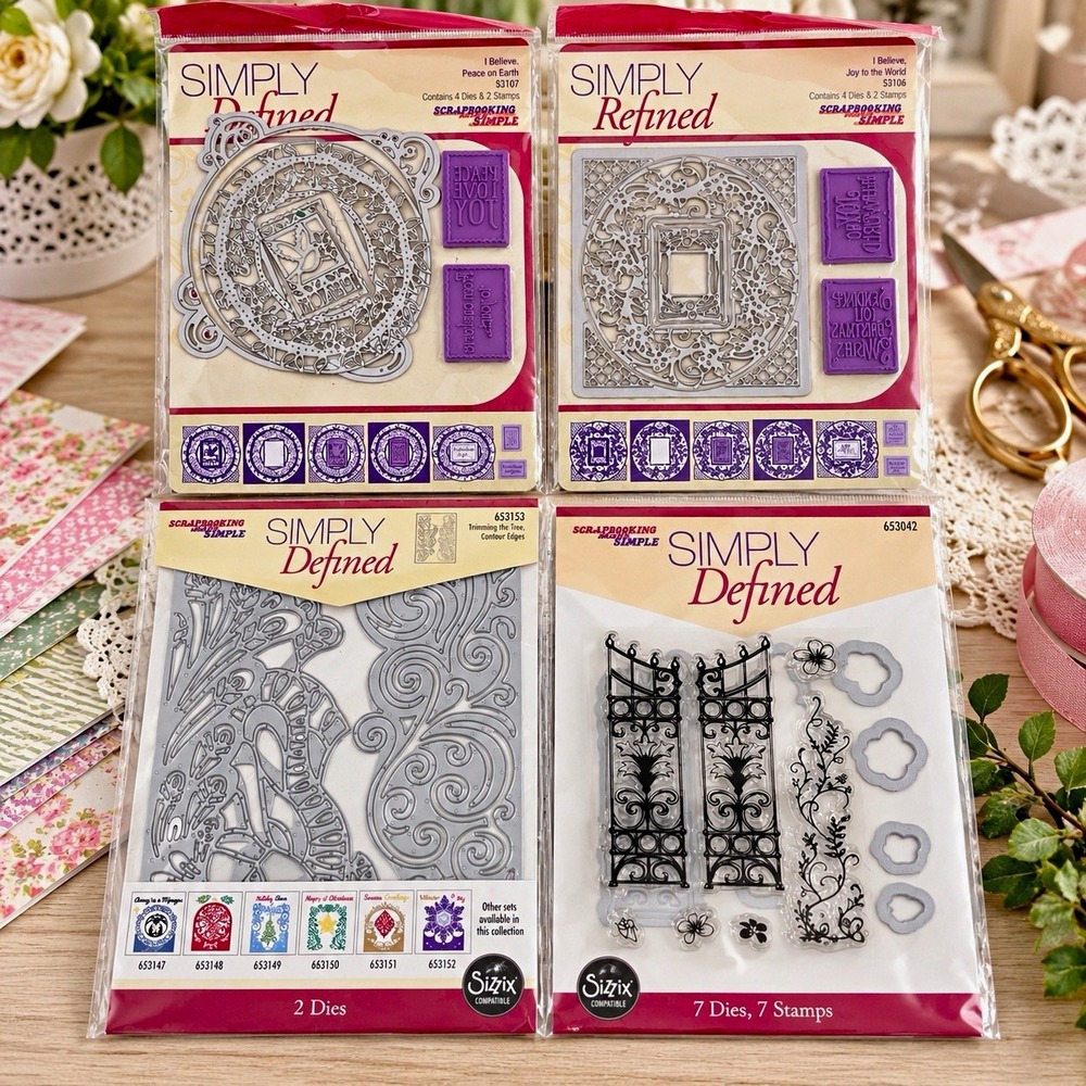 Scrapbooking Made Simple Simply Refined Dies Stamps Lot of 4 Sizzix Compatible